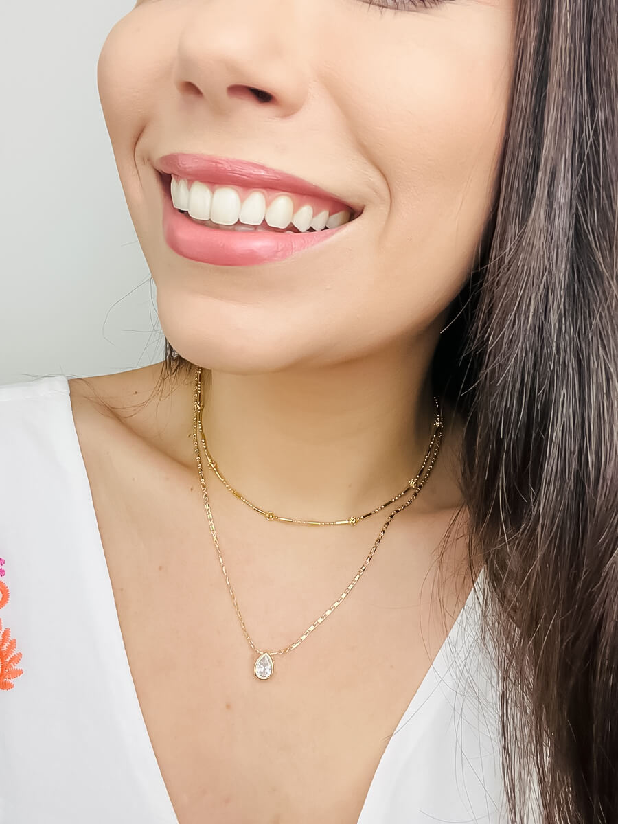 Colar Gota Zircônia Banho Ouro 18K/ Ródio Branco