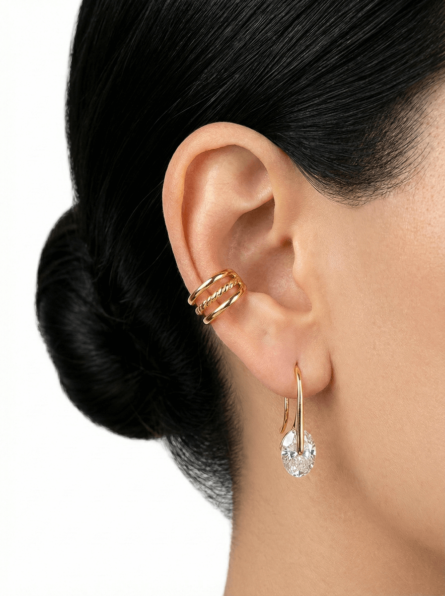 Piercing Fake Aro Torcido Banho Ouro 18K/ Ródio Branco