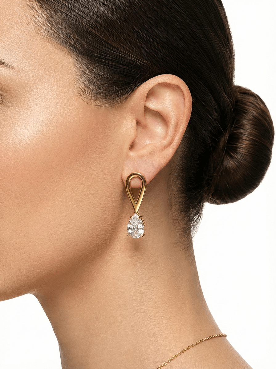 Brinco Gota e Infinito Zircônia Banho 18K/Ródio