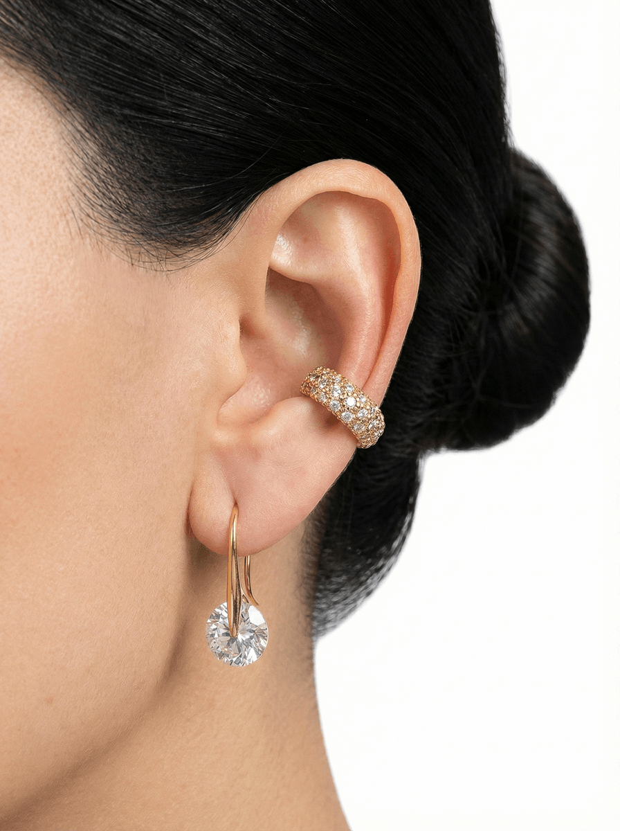 Piercing Fake Cravejado Zircônias Banho Ouro 18K/ Ródio Branco