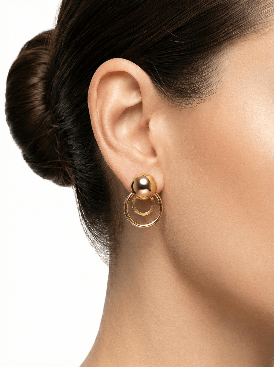 Brinco Esfera Duplo Aro Banho 18K/Ródio: