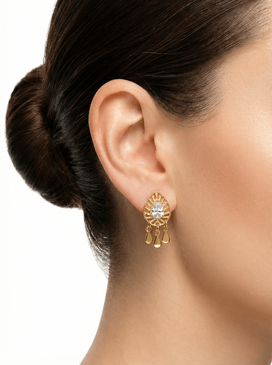 Brinco Zircônia gora c/ Franja Banho 18K/ Ródio Branco