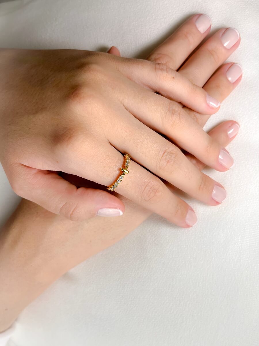 Anel Aparador Cruz Banho 18K/ Ródio Branco