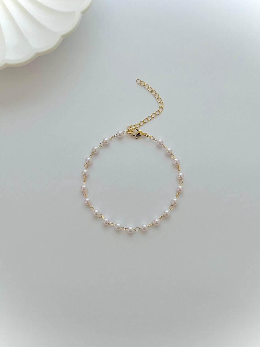 Pulseira Pérola Banho Ouro 18K /Ródio