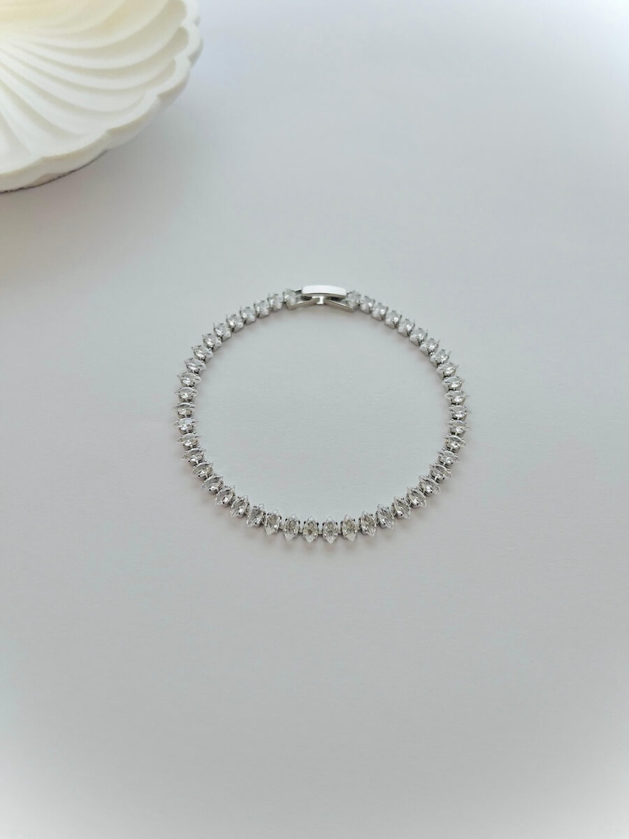 Pulseira Riviera Navete Zircônia Banho Ródio Branco