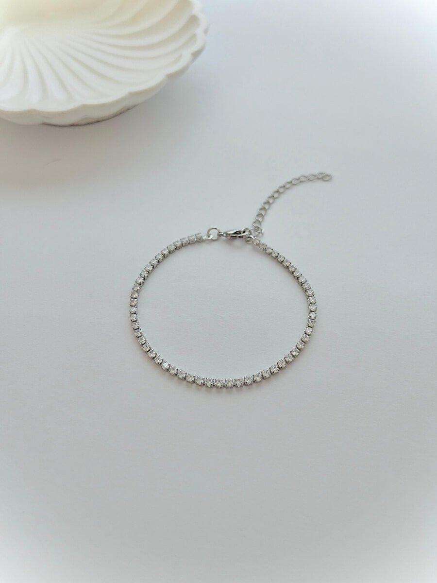 Pulseira Riviera Zircônia 2mm Banho Ródio Branco